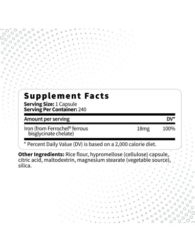 Cápsulas de Quelato de Hierro Tipo Cero 18mg - 240 Cápsulas