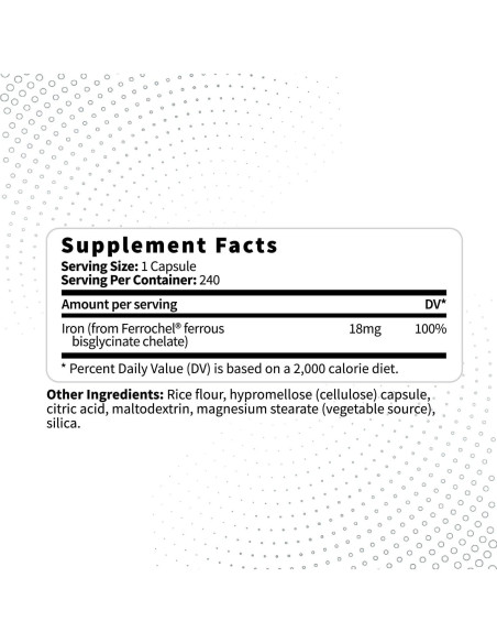 Cápsulas de Quelato de Hierro Tipo Cero 18mg - 240 Cápsulas