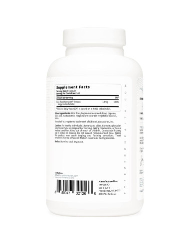 Cápsulas de Quelato de Hierro Tipo Cero 18mg - 240 Cápsulas