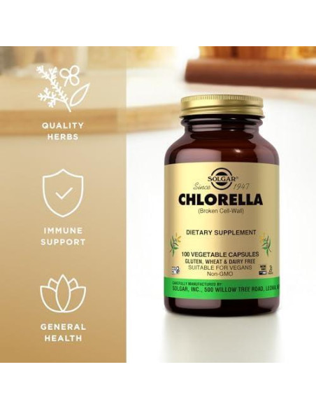 Chlorella Solgar 100 Cápsulas Vegetales - Vegano, Sin Gluten