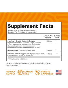 Cápsulas de Cúrcuma Curcumina FineVine 120 Unidades con BioPerine 2