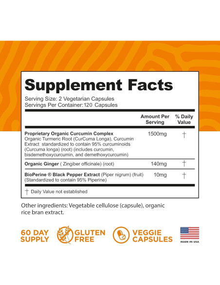 Cápsulas de Cúrcuma Curcumina FineVine 120 Unidades con BioPerine