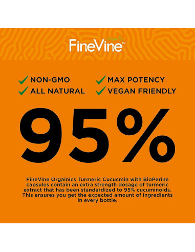 Cápsulas de Cúrcuma Curcumina FineVine 120 Unidades con BioPerine