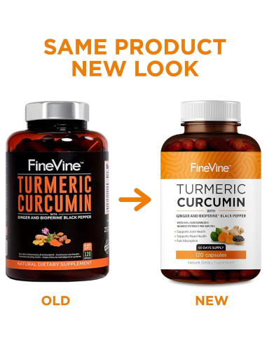 Cápsulas de Cúrcuma Curcumina FineVine 120 Unidades con BioPerine