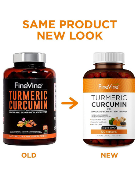 Cápsulas de Cúrcuma Curcumina FineVine 120 Unidades con BioPerine