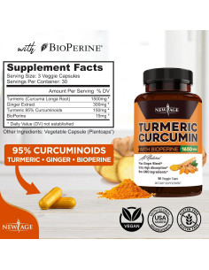 Cápsulas de Cúrcuma Curcumina New Age - 180 Unidades - No OGM 2