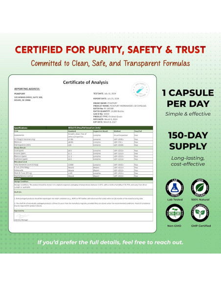 Suplemento Digestivo Ajenjo PeakPury 150 Cápsulas 150g