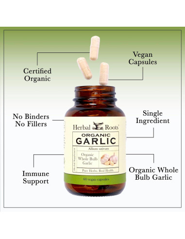 Píldoras de Ajo Orgánico Herbal Roots 600 mg - 60 Cápsulas Veganas