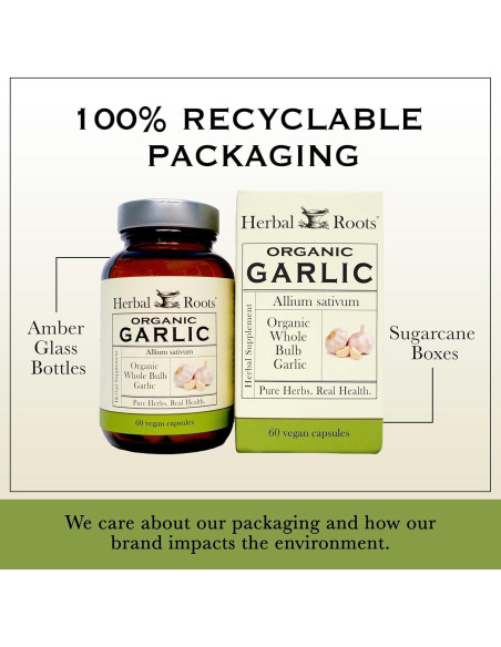 Píldoras de Ajo Orgánico Herbal Roots 600 mg - 60 Cápsulas Veganas
