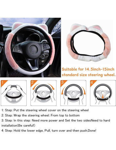 Funda de Volante Bittwee 15" Peluche con Orejas de Gato Rosa