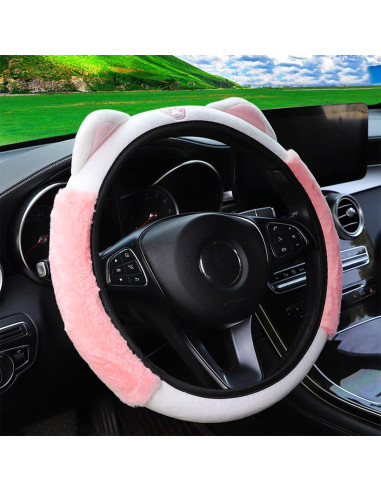 Funda de Volante Bittwee 15" Peluche con Orejas de Gato Rosa