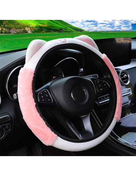 Funda de Volante Bittwee 15" Peluche con Orejas de Gato Rosa