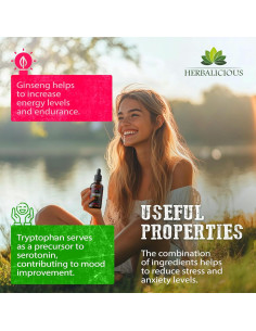 Suplemento Líquido de Ginseng y L-Triptófano 118.29 ml - Herbalicious 2