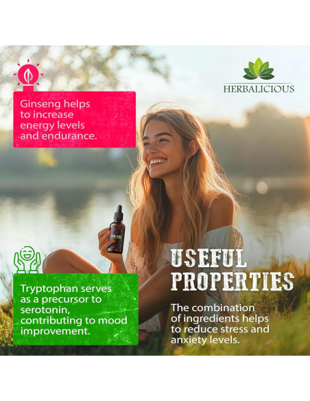 Suplemento Líquido de Ginseng y L-Triptófano 118.29 ml - Herbalicious