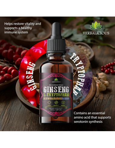 Suplemento Líquido de Ginseng y L-Triptófano 118.29 ml - Herbalicious