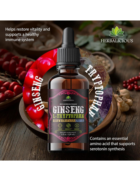 Suplemento Líquido de Ginseng y L-Triptófano 118.29 ml - Herbalicious