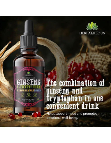 Suplemento Líquido de Ginseng y L-Triptófano 118.29 ml - Herbalicious