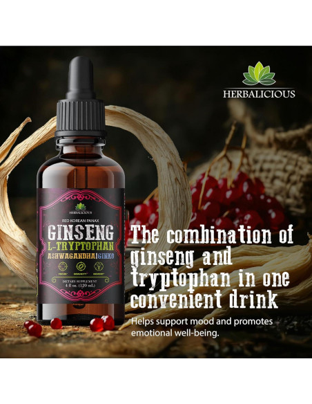 Suplemento Líquido de Ginseng y L-Triptófano 118.29 ml - Herbalicious