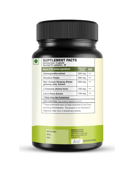 Suplemento Energético 5 en 1 Urmi Lifesciences 60 Cápsulas Veganas