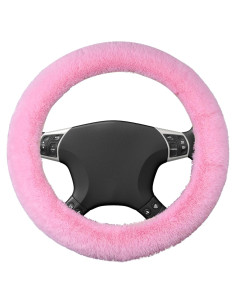 Cubierta de Volante de Coche Peluda Wuyaoyao 15'' Rosa Antideslizante