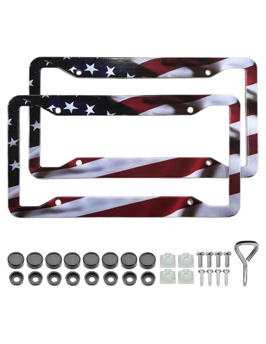 Marco de Placa de Licencia Aluminio LIN KANG Bandera Americana