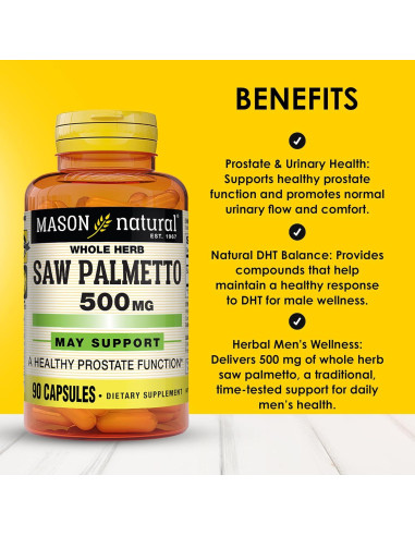 Suplemento Saw Palmetto 500 mg Mason Natural 90 Cápsulas