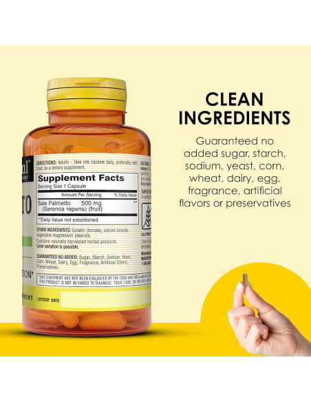 Suplemento Saw Palmetto 500 mg Mason Natural 90 Cápsulas