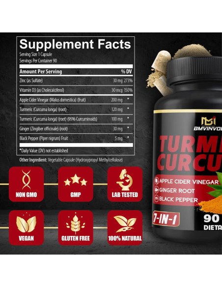 Suplemento de Cúrcuma y Jengibre BMVINVOL - 90 Cápsulas