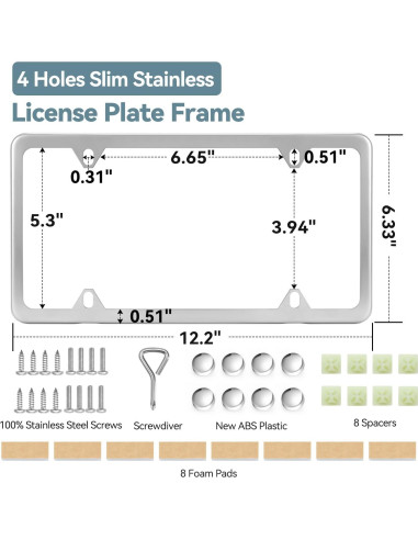Marcos de Placa de Licencia Ohuhu Acero Inoxidable Plata 2 Pcs