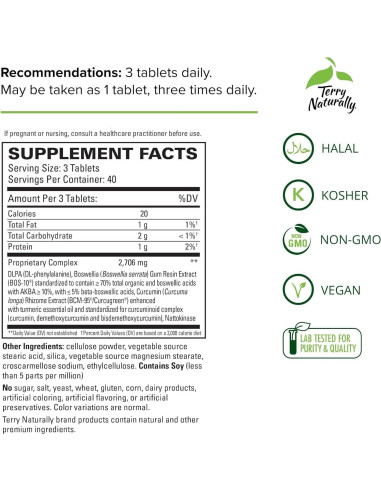 Suplemento Curamin Extra Strength Terry Naturally 120 Tabletas