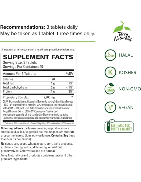 Suplemento Curamin Extra Strength Terry Naturally 120 Tabletas