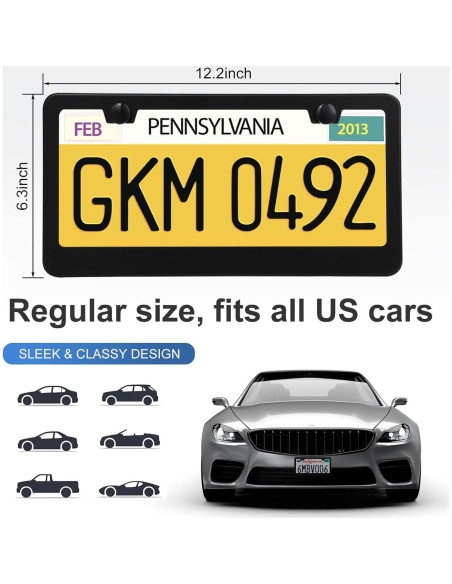 Paquete de 2 Marcos de Placa de Licencia QUANQIUFEI Negro