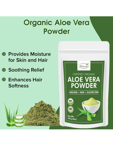 Polvo de Aloe Vera Orgánico Hennaco 227g Hidratante Natural