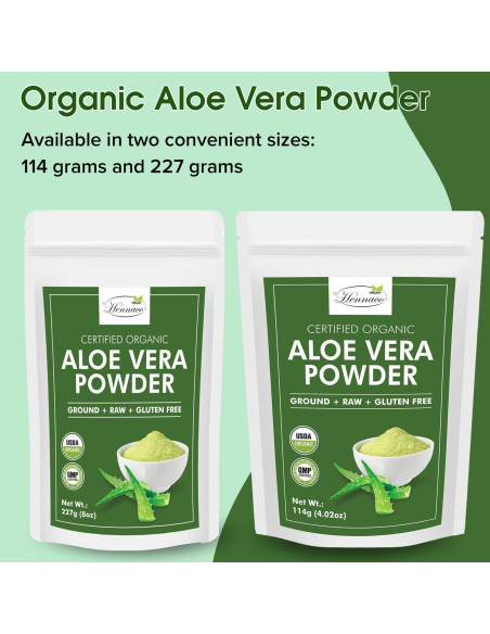 Polvo de Aloe Vera Orgánico Hennaco 227g Hidratante Natural