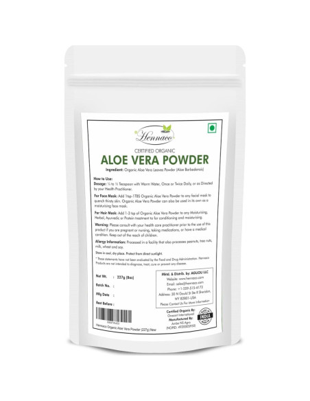 Polvo de Aloe Vera Orgánico Hennaco 227g Hidratante Natural
