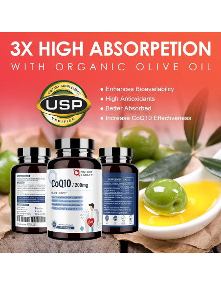 Suplemento CoQ10 200mg Nature Target con Aceite de Oliva 120 Cápsulas Suplemento CoQ10 200mg Nature Target con Aceite de Oliva 120 Cápsulas