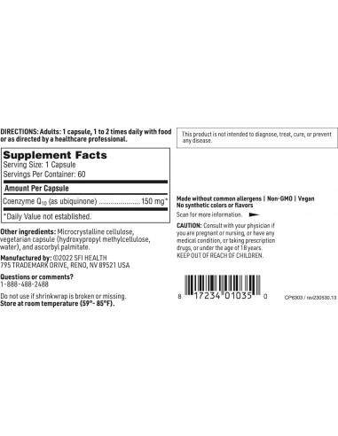 Coenzima Q10 150 mg Klaire Labs - 60 Cápsulas Vegetales