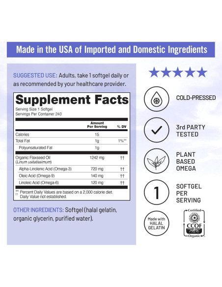 NatureWise Aceite de Semilla de Lino 1200 mg Omega 3 6 9 240 Cápsulas