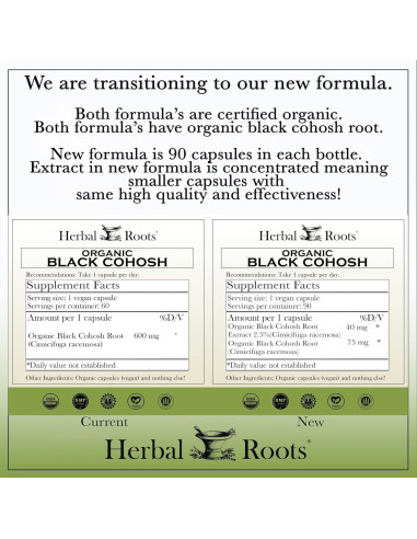 Raíz de Cohosh Negro Orgánica Herbal Roots | 90 Cápsulas Veganas | Apoyo Menopausia