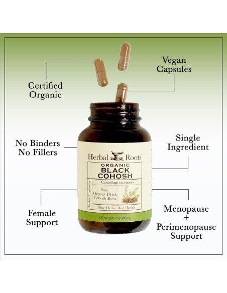Raíz de Cohosh Negro Orgánica Herbal Roots | 90 Cápsulas Veganas | Apoyo Menopausia Raíz de Cohosh Negro Orgánica Herbal Roots | 90 Cápsulas Veganas | Apoyo Menopausia