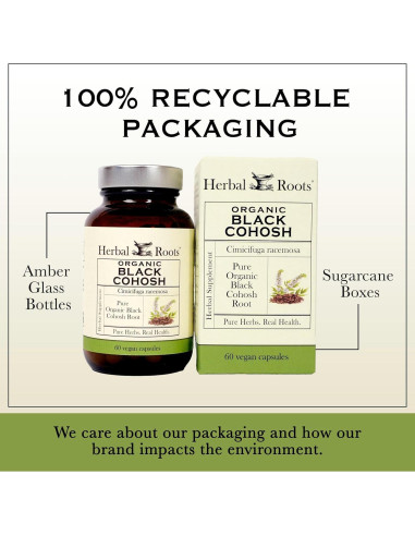 Raíz de Cohosh Negro Orgánica Herbal Roots | 90 Cápsulas Veganas | Apoyo Menopausia