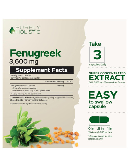 Cápsulas de Fenogreco Purely Holistic 3600mg - 365 Veganas Cápsulas de Fenogreco Purely Holistic 3600mg - 365 Veganas
