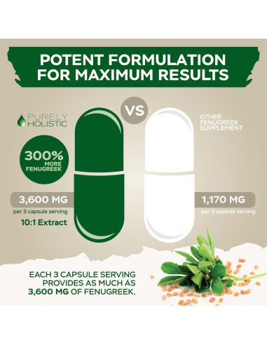 Cápsulas de Fenogreco Purely Holistic 3600mg - 365 Veganas