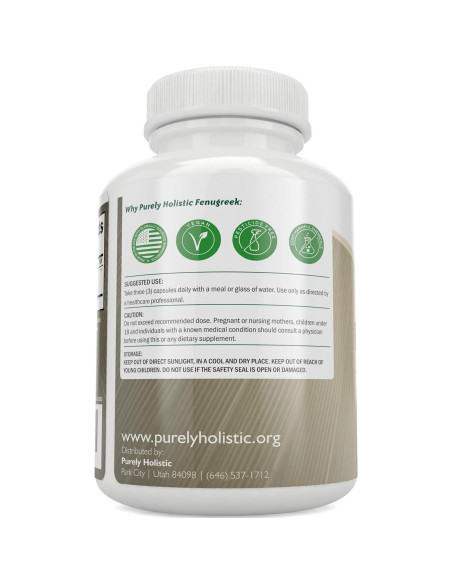 Cápsulas de Fenogreco Purely Holistic 3600mg - 365 Veganas Cápsulas de Fenogreco Purely Holistic 3600mg - 365 Veganas