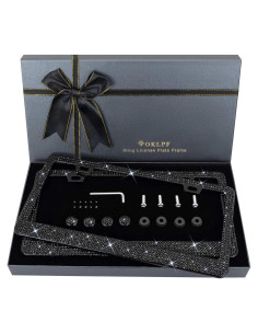 Marco de Placa de Licencia Brillante OKLPF Negro 2PCS con Cristales