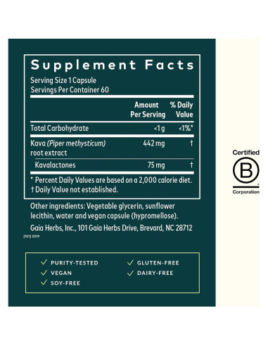 Gaia Herbs Raíz de Kava 60 Cápsulas Veganas - Relajación Natural