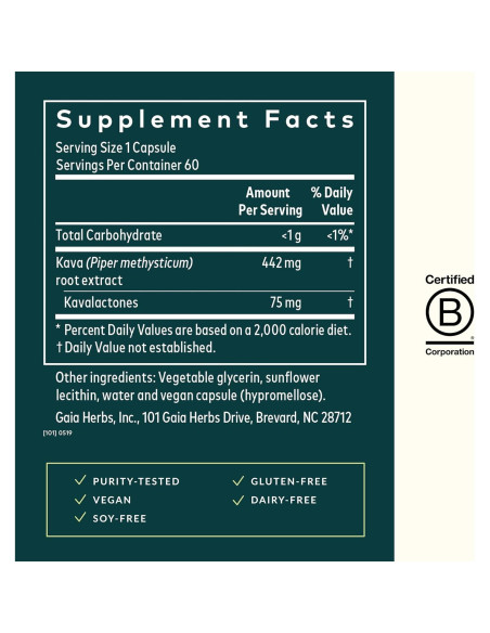 Gaia Herbs Raíz de Kava 60 Cápsulas Veganas - Relajación Natural