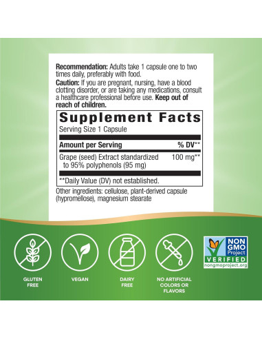 Extracto de Semilla de Uva Nature's Way 60 Cápsulas Veganas