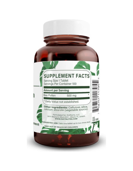 Pólen de Abeja Natural Nutra 500 mg - 100 Tabletas Suplemento