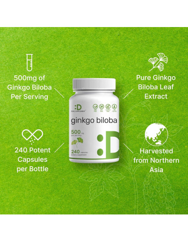 Suplemento Ginkgo Biloba 500mg DealSupplement 240 Cápsulas